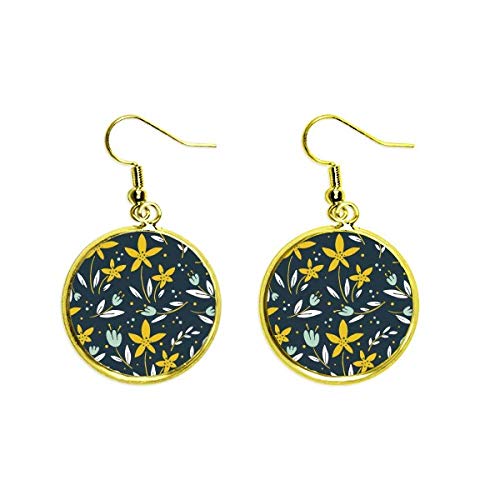 Pendientes de gota dorados de alta bisutería con flor verde texturizada