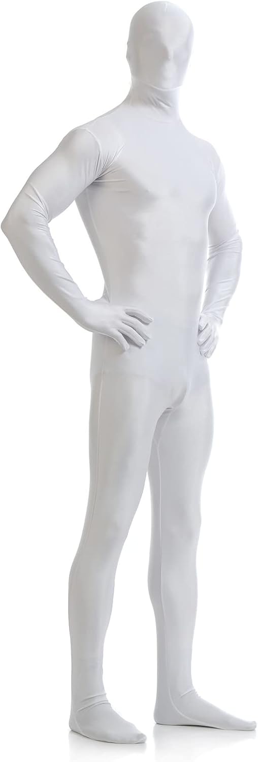 Men's Full Body Unitard with Mask Long Sleeve Zipper Back Jumpsuit One Piece Bodysuit Costume Second Skin Dancewear