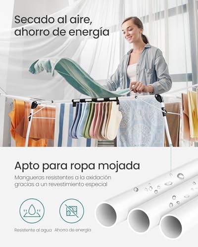 Miniatura 7 de Songmics Tendedero De Pie, 56,5 X 173 X 96,5 Cm, Tendedero De Alas Para Ahorrar Espacio, Con Soporte Para Calcetines, Metal, Para Ropa, Toallas, Lavandería, Blanco Llr518w01
