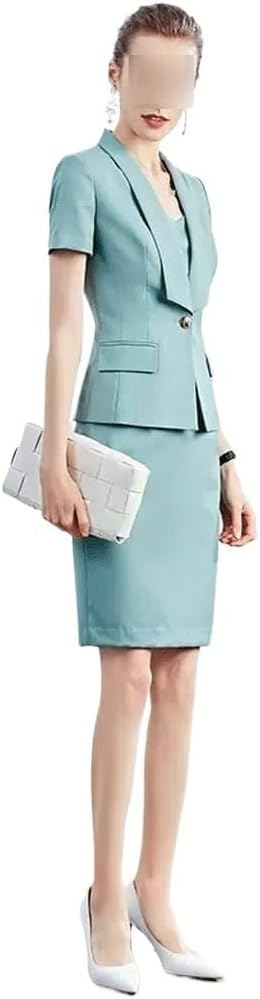 Spring and Women Mint Green Fashion Short Sleeve Small Suit Dress Temperament Women's Suit Workwear