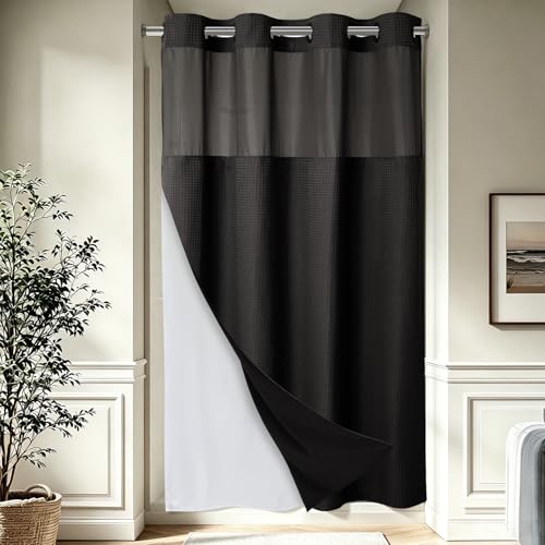 EUTXL Heavyweight Ringless Shower Curtain with Liner, Black, 54x74