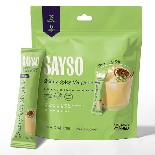 SAYSO Skinny Spicy Margarita Cocktail Sticks | Craft Cocktail or Mocktail in 1 Min, Just Add Water + Spirits (0g Sugar, 15 Calories, Vegan, Gluten-Free, Kosher, Non-GMO), 8 Single-Serve Mixers