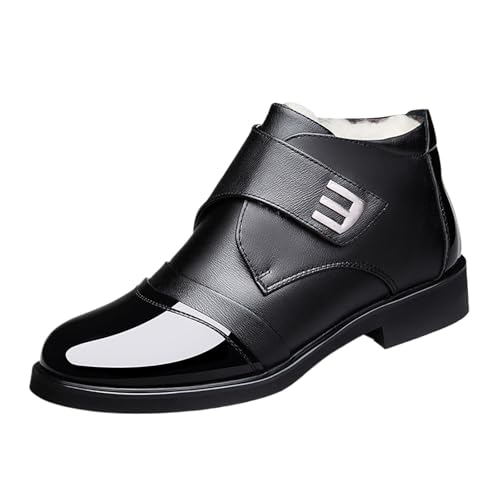 Men's Warm Cotton-Lined Leather Dress Shoes with Thick Fur, High-Top Slip-Resistant Ideal for Business Casual & Winter Wear, Comfortable for Men