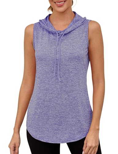 Gyabnw Camiseta Deportiva Sin Mangas para Mujer con Capucha y Cordón Tirantes Ligera y Transpirable para Yoga Gimnasio Correr Fitness y Entrenamiento