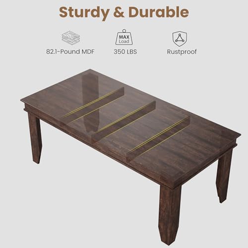 Image of GarveeHome Farmhouse Dining Table for 6-8 People, 71 in Long Kitchen Tables with Wooden Sturdy Frame, 6 ft Large Rectangular Dinner Table for Dining Room, Kitchen, Dark Walnut, 71 inch Non-extendable