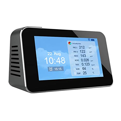 AMTAST 9 in 1 Air Quality Detector Smart Air Quality Monitor AQI, PM2.5, PM1.0, PM10, Formaldehyde (HCHO), TVOC, Temperature, Humidity, Time/Date/Alarm Multifunction