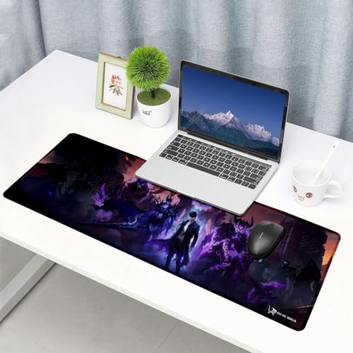 Image of MYPCWALA- Solo Leveling Jinwoo Desk Mat for Office & Gaming Waterproof, Anti-Slip Rubber Base, Scratch Resistant, Multi-Color Design for Students & Professionals (Long Large)