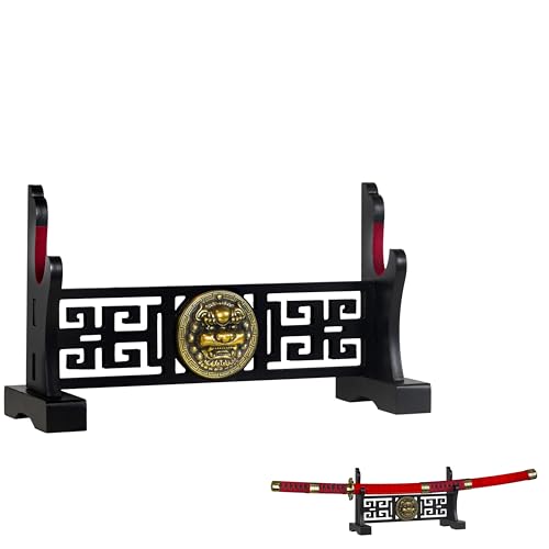 Logest Sword Stand - 4 Tier Options Available - Crafted Using Wood Katana Holder - Furnished in Black With a Gold Lions Head - Desirable Sword Display Gift Option - Sword Holder Katana Stand (1-Tier)