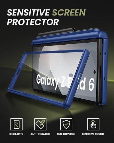 Image of for Samsung Galaxy Z Fold 6 Wallet Case & S Pen Holder & Hinge Protection & Camera Cover, Built-in Card Holder & Screen Protector, Durable Multifunctional Phone Cover Case for Z Fold 6 5G, Blue
