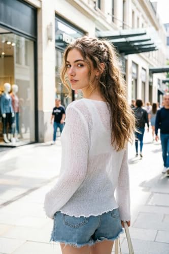 Image of Simple&Opulence Women's Bolero Shrugs Sheer Tie Front Mesh Cardigan Long Sleeve Lightweight Summer Sweater for Dresses