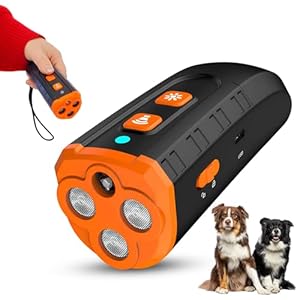 Dog Bark Deterrent Device to Stop Your or Neighbor’s Dog Barking – Safe & Effective Portable Ultrasonic Dog Training Device for Indoor/Outdoor Use – Anti Barking Device with LED Flashlight – Orange