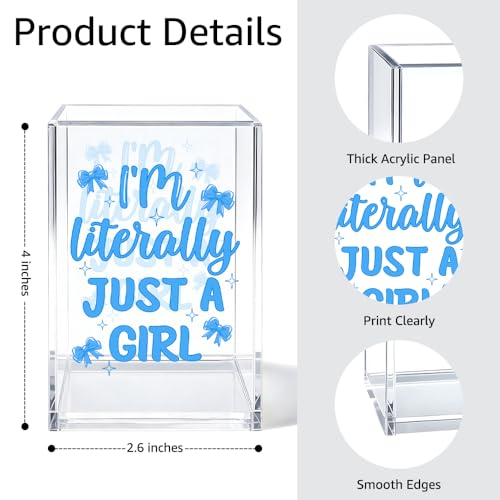 Image of I'm Literally Just A Girl Cosmetic Organizer Pen Holder, Funny Bow Vanity Accessories for Girls Daughter, Desk Accessories Makeup Brushes Holder for Friend Sister, Back To School Gifts Organizer