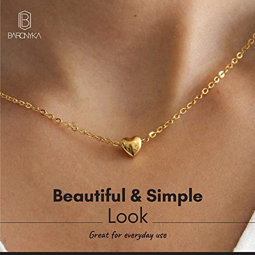 Baronyka Handmade Heart Pendant Necklace For Women - Gold-Plated Stainless Steel - Adjustable 15"-17" Length - Water Resistant #TOP4