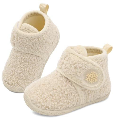 JOINFREE Toddler Slippers Boys Girls House Fleece Booties Baby Warm Winter Boots Kids Bedroom Indoor Shoes Cozy Outdoor Walking Shoes