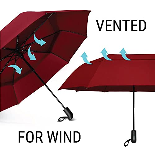 Prostorm Windproof Deep Dome Double Vented Travel Umbrella With Automatic Open & Close Pro Storm (Red) #TOP3