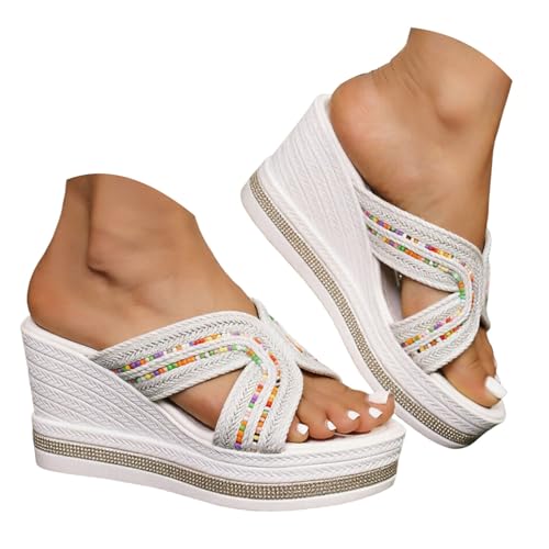 Chaussures orthopédiques sandales compensées bohèmes à perles et strass pour femme