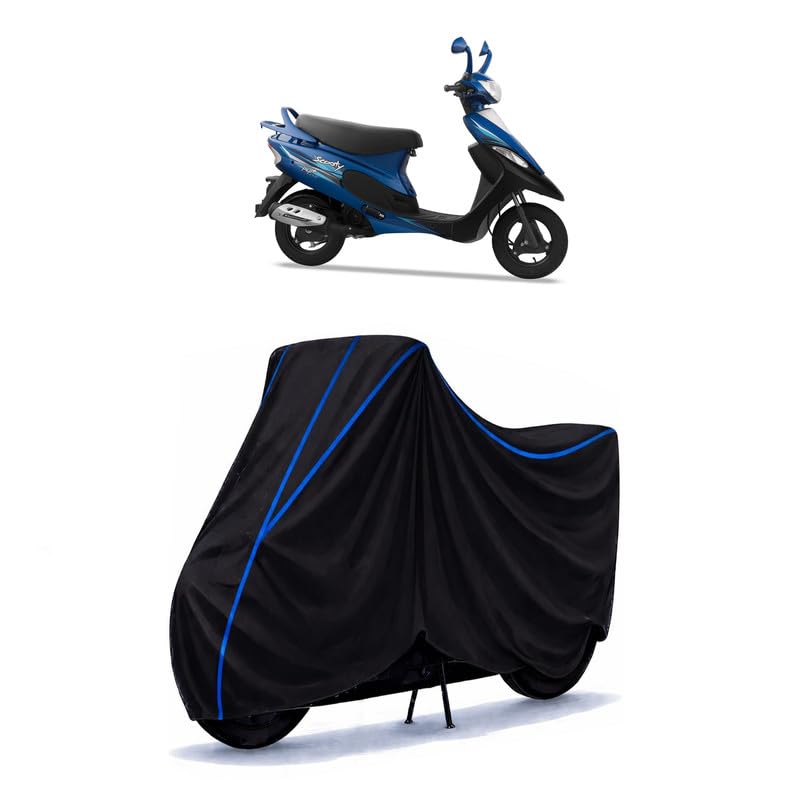 Image of Scooty Cover Water Resistant for Pep | Universal Scooter & Bike Cover | Heavy Duty UV Protection | Dust, Rain & Scratch Protection | Elastic Fit All Weather Indoor Outdoor | Black with Blue Piping