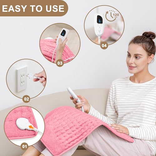 Image of Deepsoon Heating Pad,Electric Heating Pads for Back,Neck,Moist Heating Pad for Abdomen Shoulder Knee Legs,Dry /Moist Heat&Auto Shut Off,Mother's Day Birthday for Men and Women,BabyPink,24x20 Inch