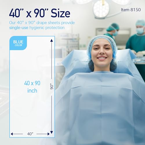 Image of Dynarex Disposable Drape Sheets - 40 inch x 90 inch (Case of 50), Blue, 1-Ply Tissue with PE Layer for Patient Privacy, Exams, and Procedures