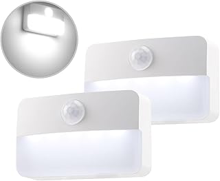 da LIGHT Nachtlicht mit Bewegungsmelder, 2 Stück LED Schrankleuchte, Unterbauleuchte Batteriebetrieben, 6000K Kaltweiß Sensor Licht Auto EIN/AUS für Schrank, Flur, Treppen, Schlafzimmer, Küche