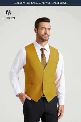 Image of HISDERN Mens Suit Vest Business Casual Dress Waistcoat Vest Solid Color Formal Wedding Vests for Suits or Tuxedo