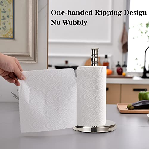 Paper Towel Holder Countertop, Stainless Steel Heavy Weighted Base (3Lbs In Weight, And 7.5Inch In Diameter), Ripping Paper Towel Off One-Handed, No Wobbly (Polished Chrome) #TOP2