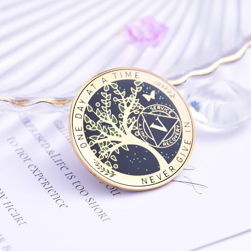 Image of LParkin 5 Year Sobriety Coin, Tree of Life Sobriety Coin, AA Medallion, Sobriety Gifts for Women and Men, Sober Anniversary Token, Alcoholics Anonymous Medallion