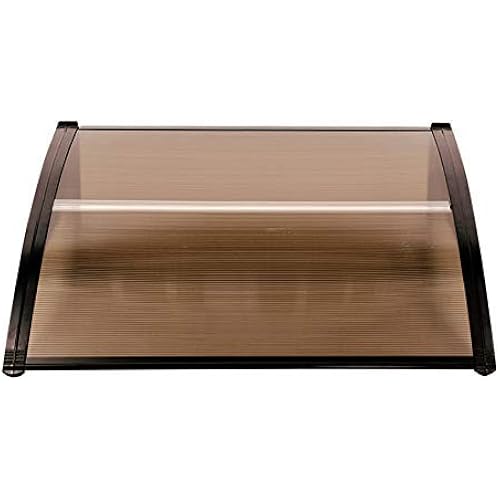 MCombo 39 inch x 38.6 inch Window Awning Outdoor Polycarbonate Hollow Sheet Door Patio Canopy (Dark Brown Hollow Sheet/Black Bracket+Aluminum Fixing Bar)
