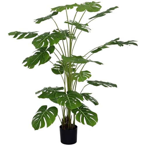 HOMCOM Künstliche Pflanzen, Kunst Monstera Deliciosa, 180 cm Kunstpflanze mit 24 Zweige, Zimmerpflanze, Kunstbaum, Pflanze Deko für Indoor, Grün