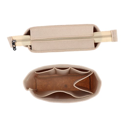 Homyl 2Pcs Sentiu Insert Organizer Bolsa Handbag Holder Multi Pocket Purse Cosmetic Zipper - Cáqui