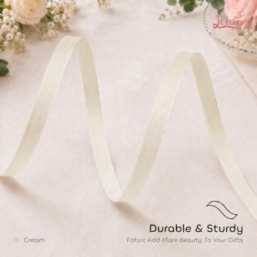 Image of Double Face Cream Satin Ribbon 1 /4 inch X 50 Yards Polyester Cream Ribbon for Gift Wrapping Very Suitable for Weddings Party Hair Bow Invitation Decorations and More