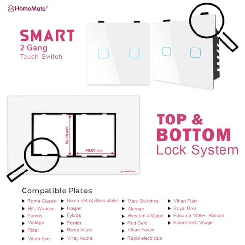 HomeMate® WiFi 2 Gang Touch Switch | No Hub Required | Compatible with Alexa and Google Home | 15 A (1, White) 2 41R OZnVocL
