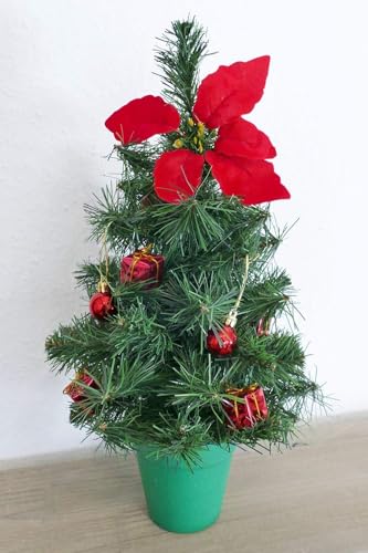 Gartenpirat Mini-Weihnachtsbaum 40 cm im Topf mit Weihnachtsstern-Blüte Kugeln & Geschenkboxen künstlicher Tischbaum für Tisch Fenster & Sideboard