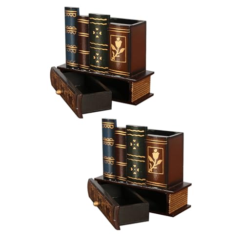 Boîte de rangement bois vintage à 2 pièces avec tiroir pour bureau - 2
