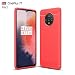 Produktbild OnePlus 7T Hülle, Silikon-Leder [Slim Dünn] Flexible TPU Schutzhülle Stoßdämpfung Karbonfaser Hülle für OnePlus 7T Case Rot rot