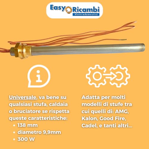Resistencia de encendido para estufas de pellets. Potencia: 300 W. Longitud hasta el "stop" del racor: 138mm. Longitud total: 148mm Diámetro: 9,9mm. Empalme roscado:3/8. Para estufas AMG Cadel y otros - imagen 4