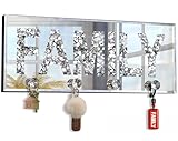 Crush Diamond Mirrored Family Letter Plaque Sign for Wall Decor, Crystal Clear Hooks Key Holder Key...
