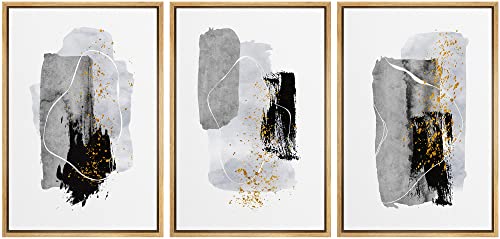 NWT Framed Canvas Print Wall Art Set Dark Pastel Paint Stroke Collage Abstract Geometric Illustrations Modern Art Decorative Multicolor Calm/Zen for Living Room, Bedroom, Office - 16"x24"x3 Natural