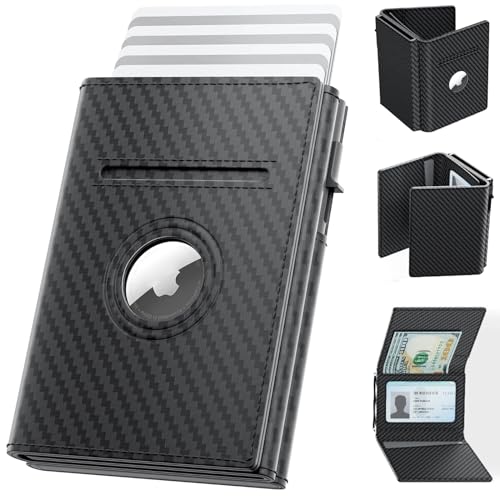 Airtag Wallet with Airtag Holder, Air Tag Wallet for Men, Minimalist Wallet for Men for Apple Airtag (No Airtag Included)（Carbon Fiber）