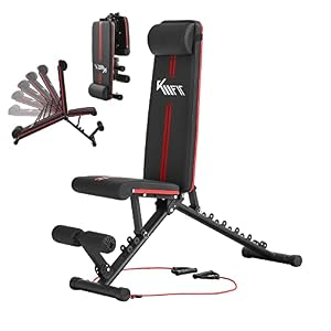 KM-Fit opvouwbare gewichtsbank Multifunctionele fitnessbank | 6-voudig verstelbare rugleuning | 3-voudig verstelbare zitting | Ademend EVA oppervlak | Belastbaar tot 400 kg