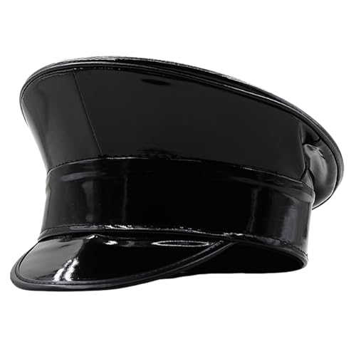 Shimmering Marine Hat Fashion PU Leather Flat Top Hat for Carnivals Party Music Festival Stage Hat for Theme Event