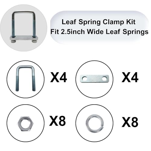 Image of 4 Pack Square U-Bolt for Trailer - Fits 2.5 Inch Wide Leaf Springs, Galvanized Steel Clamp Set, Secure Fit for Truck, Boat and Trailers