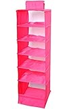 NKTM 6-Shelf Girls Closet Hanging Shelf Shoe Sweater Clothing Organizer for Students Children Pink 600D Oxford Fabric,10.3x11.8x33 inches