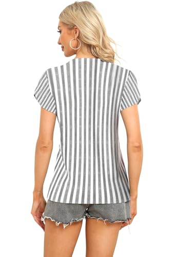 Image of Womens Petal Sleeve Tops Summer Trendy T Shirt Casual Loose Square Neck Button Blouse Tees