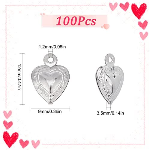 SUNNYCLUE 1 Box 100Pcs Valentines Day Stainless Steel Heart Charms Hearts Charm Love Small Double Sided Puffy Mother's Day Charms for jewellery Making Charm Necklace Bracelet Earrings DIY 12x9mm - Image 2