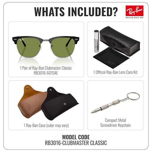 Image of Ray-Ban RB3016 CLUBMASTER CLASSIC Square Shaped Sunglasses for Men & Women with Official RAYBAN Eyewear Kit