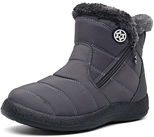 Gaatpot Botas para Mujer Botines de Invierno Forradas con Pelo Botas de Nieve Antideslizante Zapatos Outdoor Ligero,Gris pizarra,41 EU