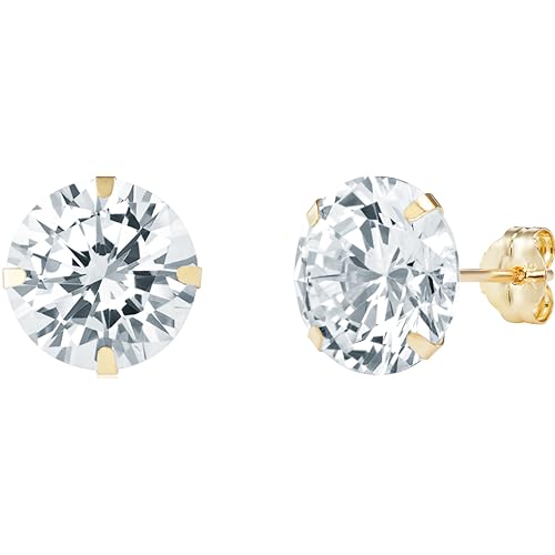 Image of Aeon Gold Stud Earrings - 9 Carat Yellow Gold with Cubic Zirconia Diamond | 8mm Claw Set Round Stone |Gift Box & Polishing Cloth Included