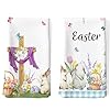2pcs easter christian kitchen tea towels 100 cotton rabbit flower hand towels multiple uses quick dry dish cloth for table kitchen decor housewarming gifts  urban country home decor