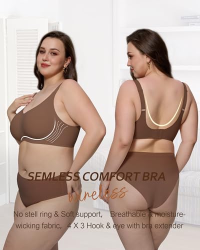 Image of HORISUN Seamless Bras Full Coverage Wireless Push Up Bra for Women No Underwire Comfort V Neck Bralettes with Support